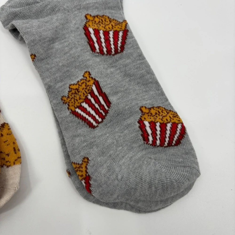 Mens Fried‎ Chicken Novelty Crew Socks 3 Pack Yellow Cream Grey Graphic Funny